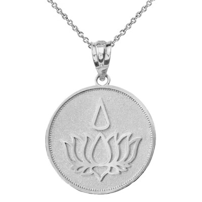 Sterling Silber Lotusblüte Blüte mit Träne Scheibe Anhänger Halskette