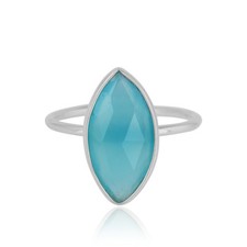 Aqua Chalcedony Gemstone Sterling Fine Silver Engagement Rings Jewelry