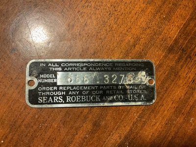 #ad Sewing Machine Cabinet Sears Roebuck Identification Tag $10.99