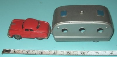 NICE Old 1950's Japan Tin Friction CAR + HOUSE TRAILER