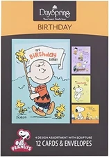 Birthday Peanuts - 4 Design Assortment with Scripture - 12 Birthday Boxed Cards