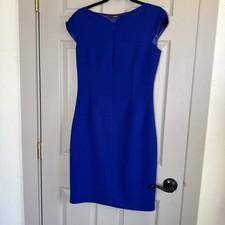 Tahari Royal Blue Cap Sleeve Zip Front Fully Lined Sheath Dress Size 6