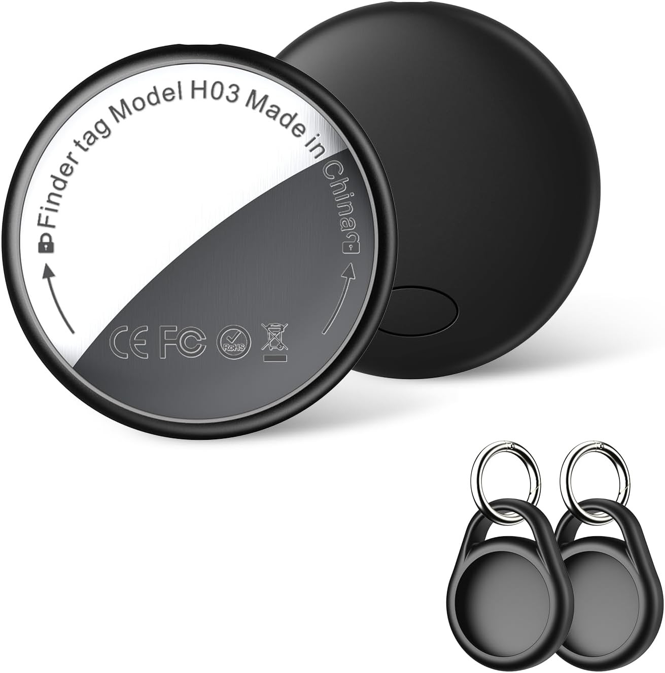 Lot de 2 traceurs intelligents Smart Tag noirs compatibles iOS et Android pour clés