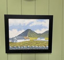 Original Contemporary Art.  Canvas,black wood frame. Donegal Cottage OOAK.Signed