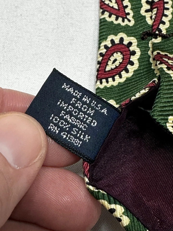 "Corbata vintage Polo Ralph Lauren verde floral cachemira seda para hombre EE. UU. 57"" X 3 3/4""" Foto 4 de 4