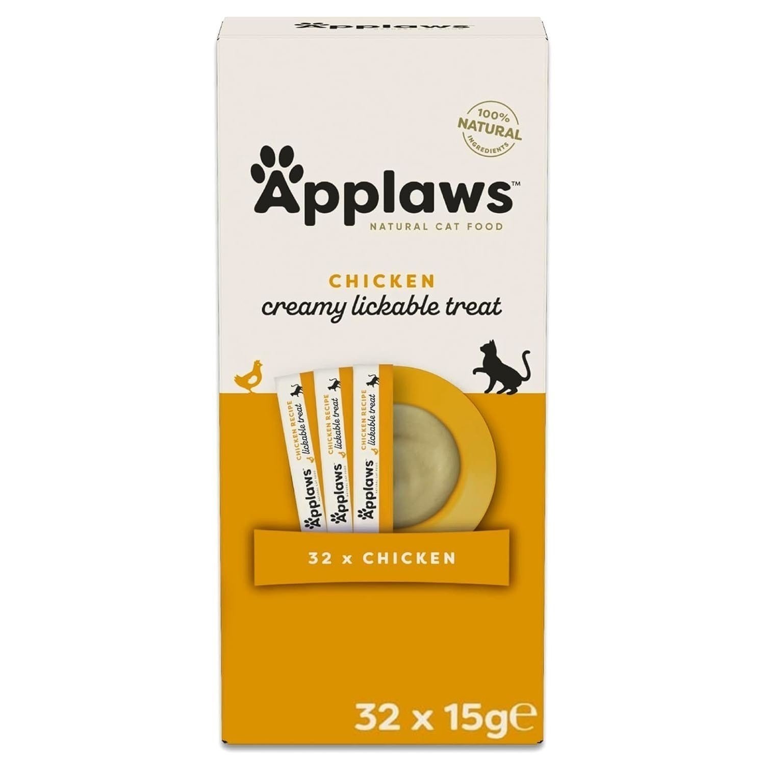 32 x 15g Applaws Chicken Creamy Lickable Cat Treat Sachets Grain Free Puree