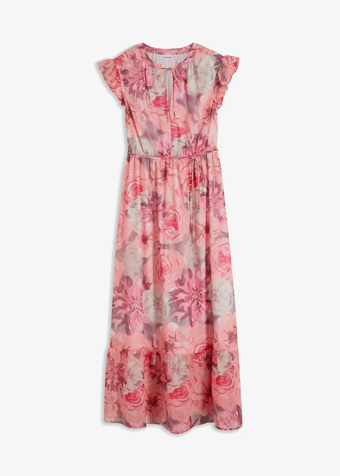Maxi-Kleid mit schönen Volants Bindegürtel Gr. 50 Dunkelpink Casual-Dress Neu* - Bild 1 von 1