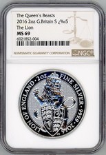 RARE ERROR LABEL QUEENS BEAST THE LION 2016 GREAT BRITAIN 2oz NGC 69