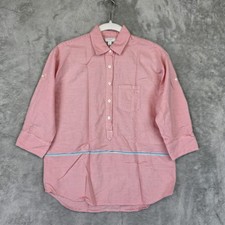 J Crew Blouse Womens 4P Petite Red Stripe Popover Tunic 3/4 Roll Tab Sleeve
