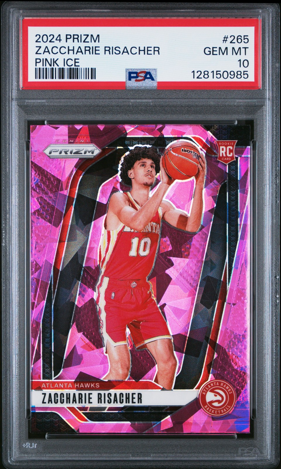 Zaccharie Risacher 2024-25 Panini Prizm #265 Pink Ice PSA 10 Gem Mint RC Hawks