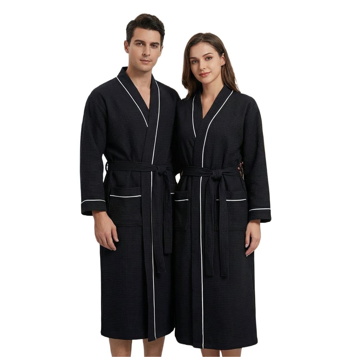Waffel Bademantel 100% Baumwolle PERSONALISIERT mit Name Sauna Spa Morgenmantel 5