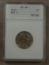 Soporte de losa ANA 1913 Buffalo Nickel tipo 2 MS 64 antiguo