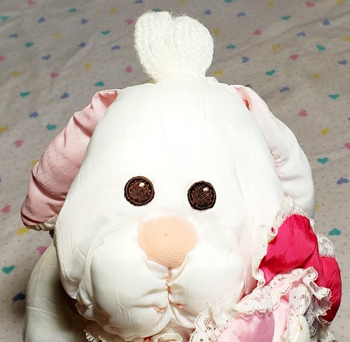 2 Fisher Price Puffalumps! Bunny Heart & Duck w Flowers Plush Stuffed Animal Vtg - Picture 22 of 24