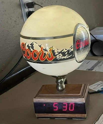 Vintage COORS BEER Bar Top Man Cave  LIGHTED GLOBE SIGN & CLOCK Tested