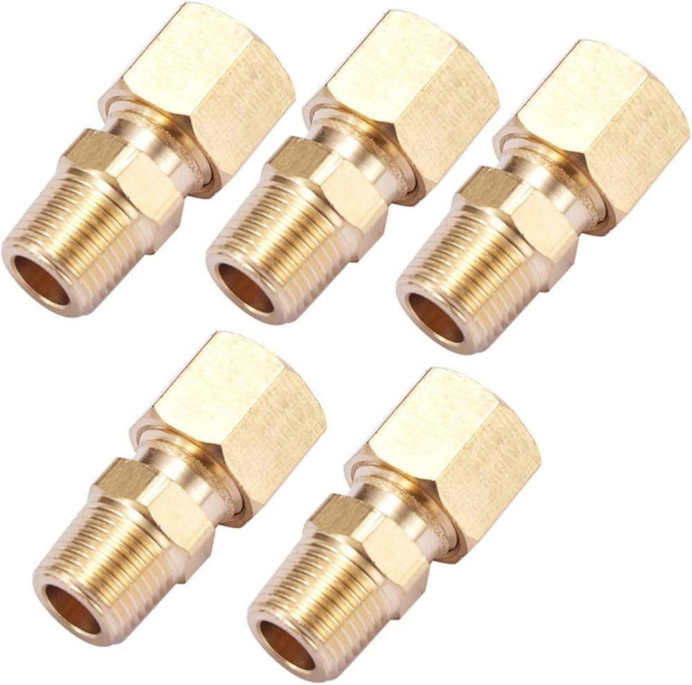 Brass Compression Tube Pipe Fitting Connector, Straight Coupling Adapter, 1/4" T