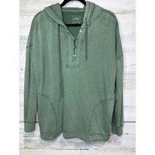 Aerie Oversized Hoodie Women XS Green Henley Button Loungewear Gorpcore EUC