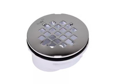 Oatey Round Offset White PVC Shower Drain with 4-1/4 in. Round Snap-In Stainless