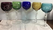 MT911 5 Bayel Crystal VINEYARD GRAPE Multi-Colored Hock Wine Glasses 7 3/4"