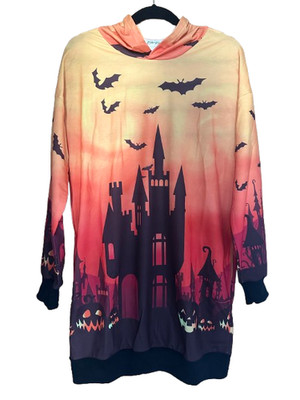 Kostüm Oversize Hoodie Sweatshirts Damen Größe UK 12 LARGE Fledermaus Schloss Druck