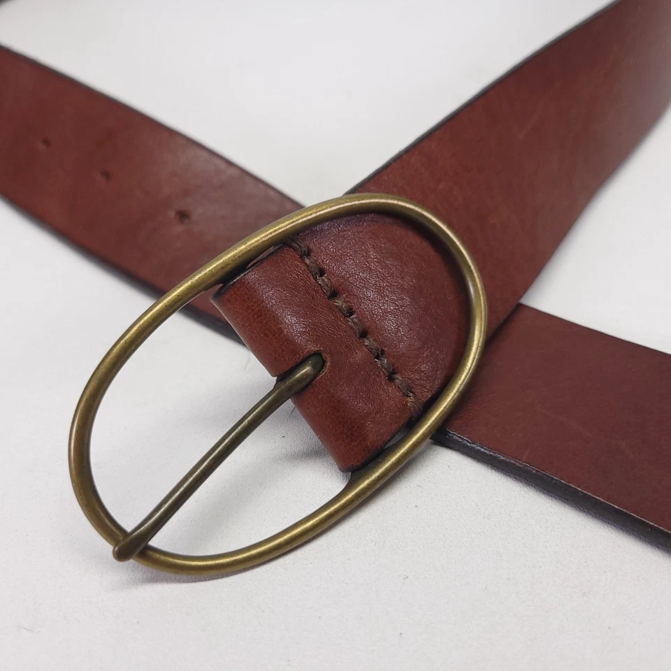 J Crew Leather Belt 34 Genuine Italian Center Bar Buckle Brown Made in USA 64494 - Image 3 of 4
