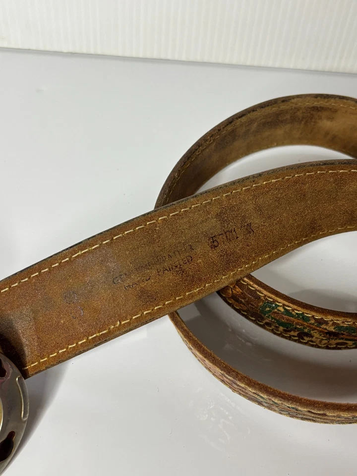 Cinturón de cuero bellota vintage pintado a mano años 70 águila hebilla de herradura 36 Foto 4 de 4