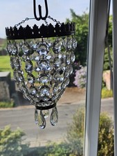 Beautifull Vintage CRYSTAL DROP BRASS BAG CHANDELIER Ceiling Hanging Light VGC