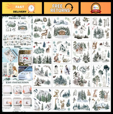 16 Sheets Winter Snow Rub on Transfers - DIY Crafts Stickers for Furniture, Wall