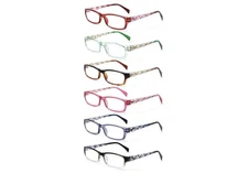 6 PAIR - KERECSEN Ladies READERS Spring Hinge / Pattern Print EYEGLASSES +5.00
