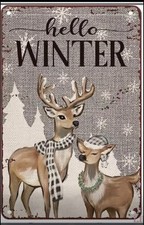 Hello Winter Deer Garden Flag 39L X 27W - Christmas Decor - Winter Decor -