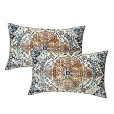 Brown Navy Blue Ethnic Boho Pillow Covers 20" x 12" (Pack of 2) Carpet-navy