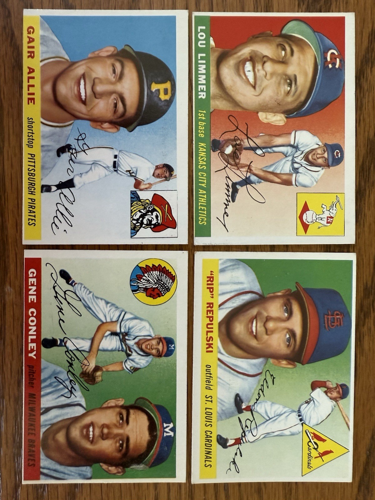 1955 Topps Baseball 4 Card Lot, Lou Limmer, Rip Repulski, Allie, Conley, Vgex-Ex