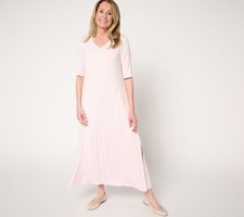 SUNNYLiFE Women's Plus Sz Dress 4X Rayon Spandex Elbow Sleeve Maxi Pink A683740