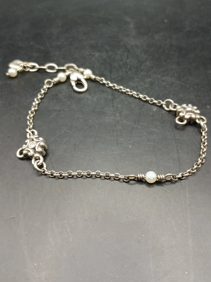 Brighton女式脚踝手链银盘人造珍珠水晶 — 第 3/4 张图片