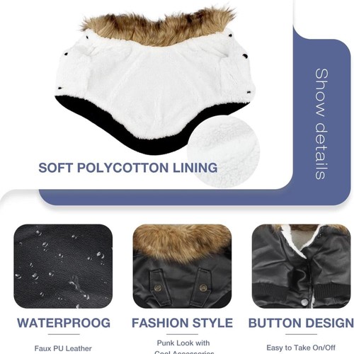 Pet Winter Coat PU Leather Motorcycle Jacket For Small Dog Puppy Warm Waterproof - Picture 9 of 18
