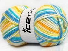 4-Skein Lot Favorite Baby Yarn Medium blue gold green white