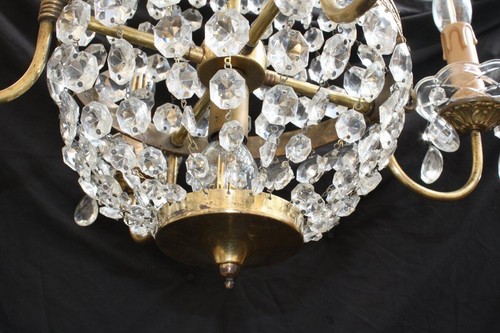 VINTAGE CHANDELIER TENT AND BAG BRASS & GLASS CEILING LIGHT (JU16) - Picture 6 of 8