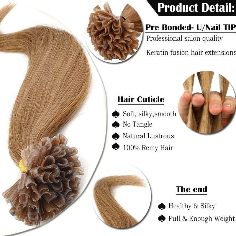 1G/s Russian Pre Bonded U-Tip Nail Keratin Human Hair Extensions Remy Hair Thick - Image 4 of 4