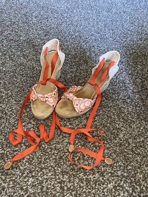 Crew Orange Espadrille Wedge Ankle Wrap Heel Shoes Women’s Size 