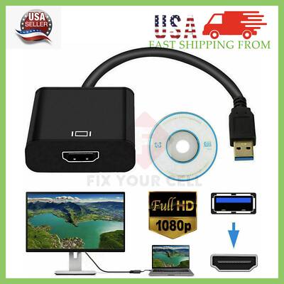 HD 1080P USB 3.0 to HDMI Video Cable Adapter For PC Laptop HDTV LCD TV Converter