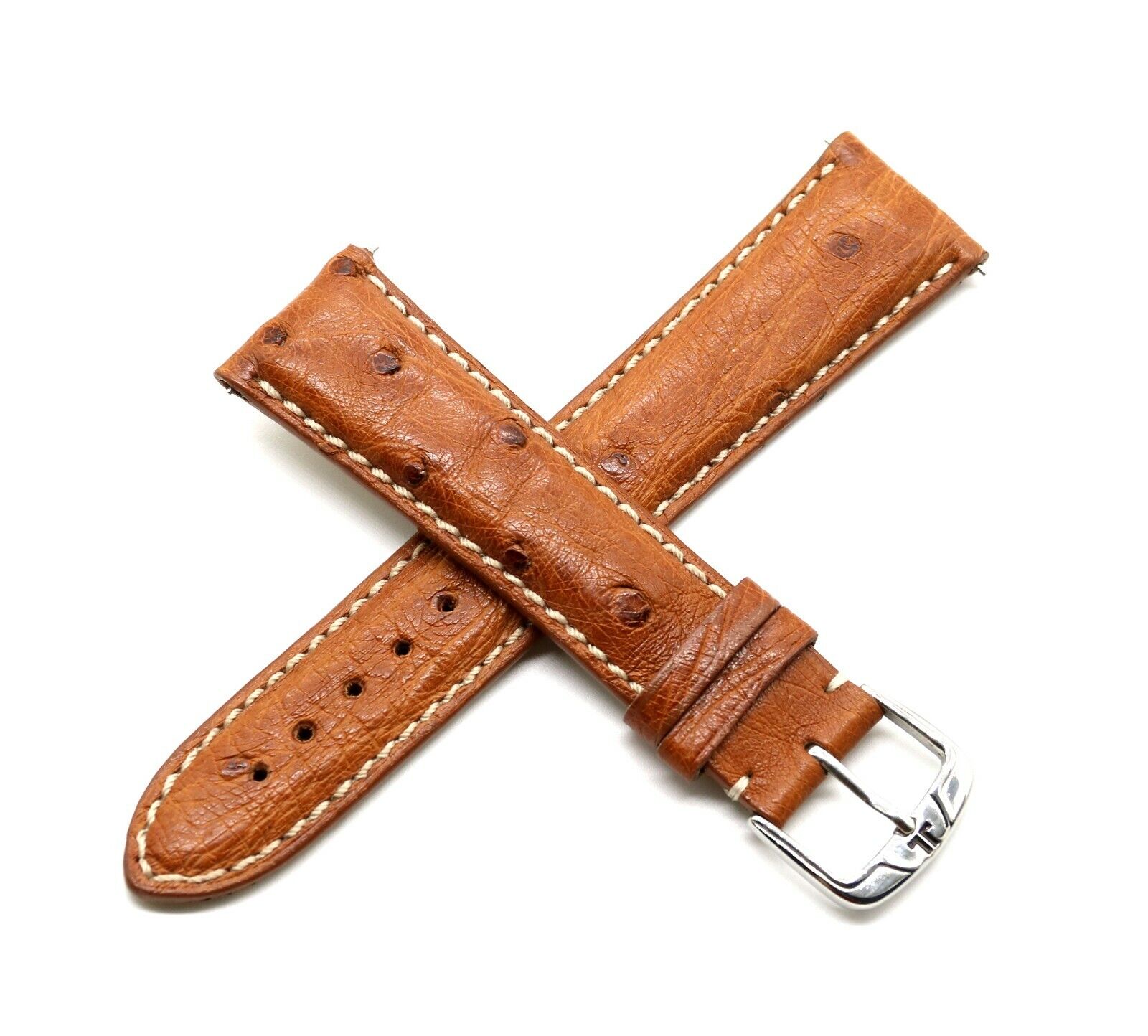 Jacques Lemans 20MM Genuine Ostrich Leather Watch Strap BROWN Silver Buckle