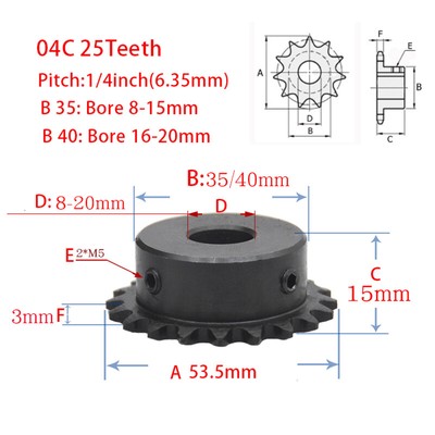 1/4'' 6.35mm Pitch Roller Chain With Step Drive Sprocket 04C 25T For #25 Chain