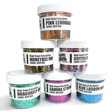 NEW 6 Pack of LARGE .030 Glitter Mixes HONEYBEE, BLUE LAGOON, COTTON CANDY, ETC.