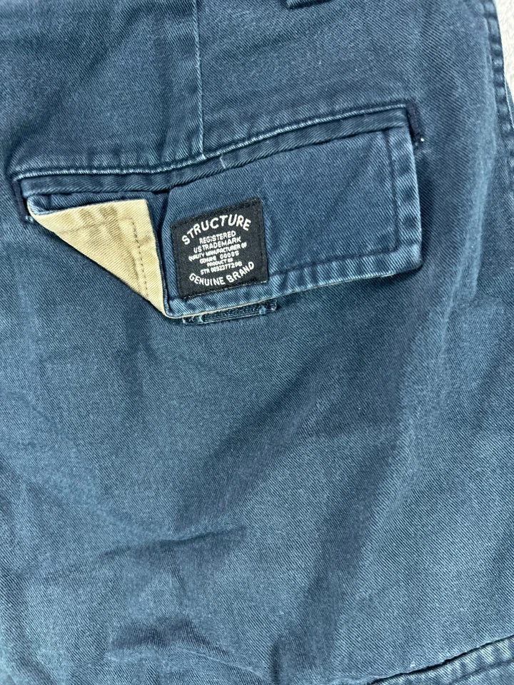 Pantalones Cortos de Carga Structure Para Hombres 34 Azul Marino Bolsillos Utilitarios Ropa de Trabajo Plana Sarga 9" Foto 3 de 4