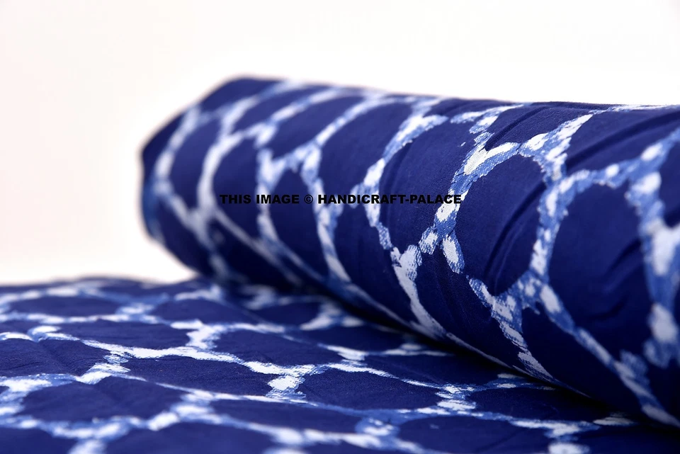 5 Yard Natural Indigo Blue Dyed Handmade Fabric Cotton Dabu Tie Dye Print Fabric - Image 2 of 4