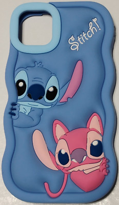 For iPhone 11 Pro Max Stitch Soft Phone Case Blue Pink Wave Protection Cartoon