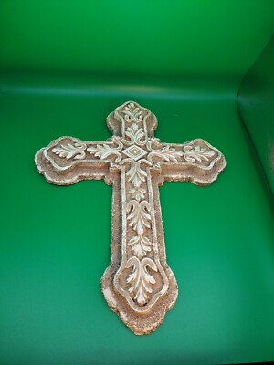 Hanging Cross Size 12.75'' X 10''Beige Resin Or Plaster
