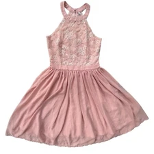 IBTOM CASTLE Womens Size Small Light Pink Lace Halter Fit and Flare A-line Dress