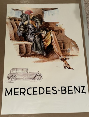 HANS NEUMANN Mercedes Benz Art Poster “Woman In Back Seat With Red Hat” VINTAGE