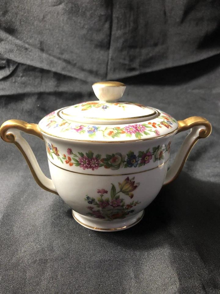 Limoges/Francia Crema/Azúcar/Raynaud/Francia Blanco/Dorado Diseño Floral De Colección Foto 3 de 4