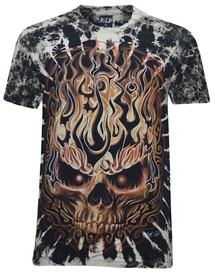 Flaming Skull Fire Ghost Rider Glow in the Dark Tie Dye T-Shirt M-3XL by Wild